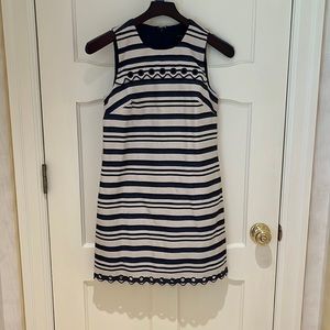 J Crew 0P navy and cream linen dress